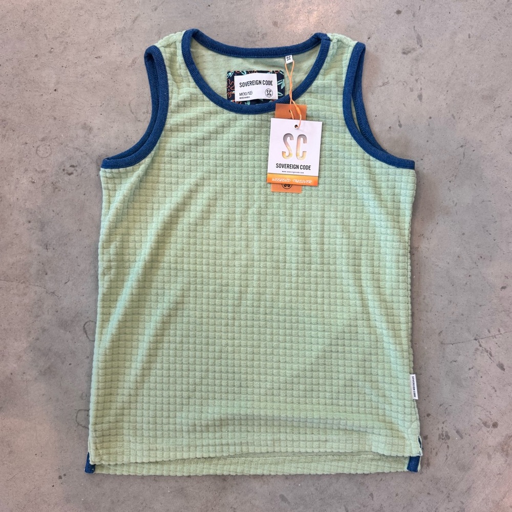 Sovereign Code Skat Checked Boys Textured Terry Cloth Green Tank Top Size 10/12